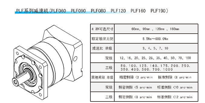 PLF90精密行星減速機參數(shù)