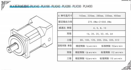 PLX190精密行星減速機參數(shù)