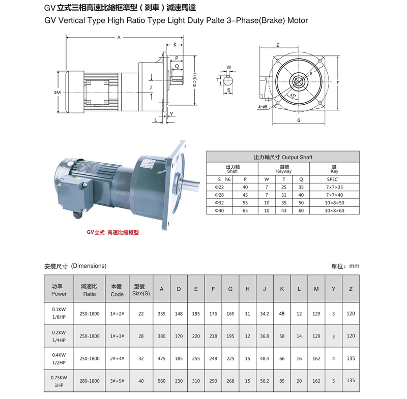 GV立式三相高速比縮框型減速馬達(dá)參數(shù)