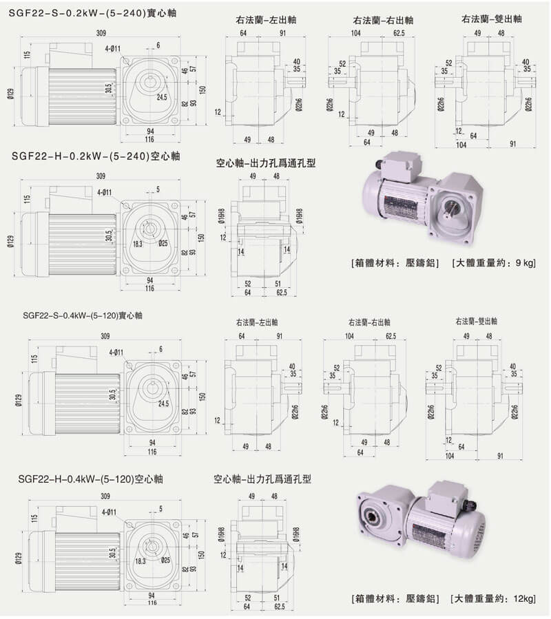 SGF22直交軸減速電機(jī)尺寸圖