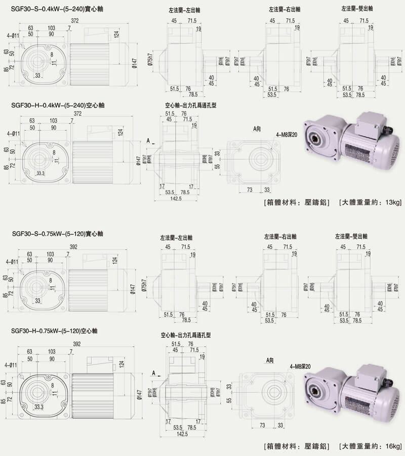 SGF30直交軸減速電機(jī)尺寸圖