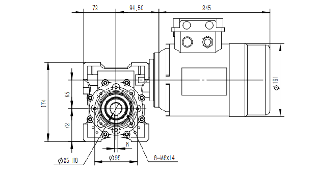 邁傳MNRV063+0.75KW蝸輪蝸桿減速機(jī)尺寸圖紙
